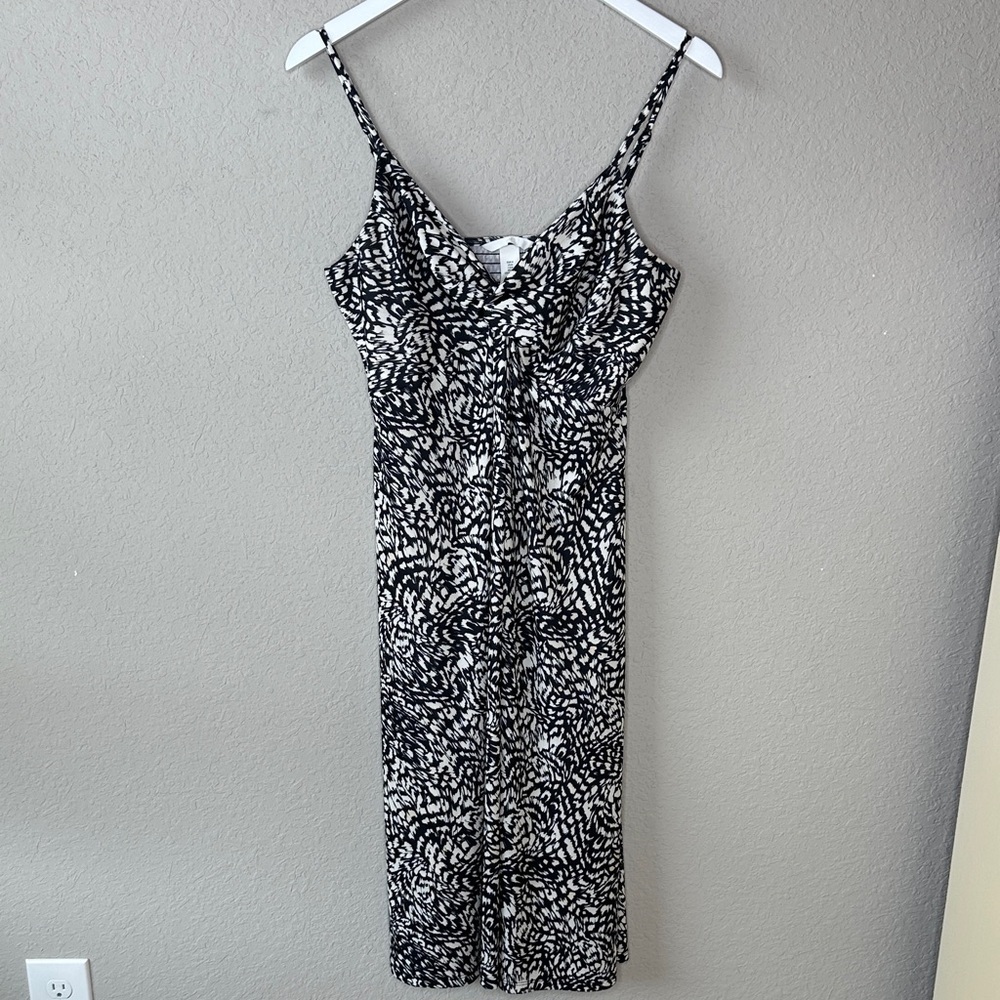 H&M Black and White Twist Front Abstract Print Spaghetti Strap Midi Dress Size M
